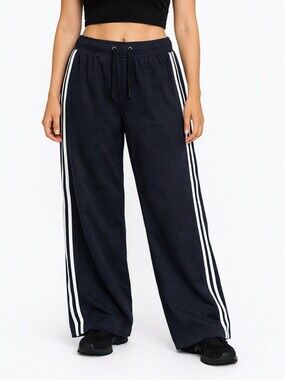 Wide-Leg Track Pants with Side Stripes - Black